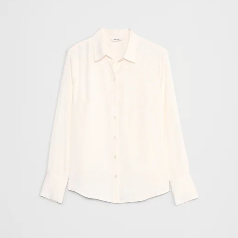 Banana Republic Women's Long-Sleeve Silky Classic Button-Up Shirt, Size M